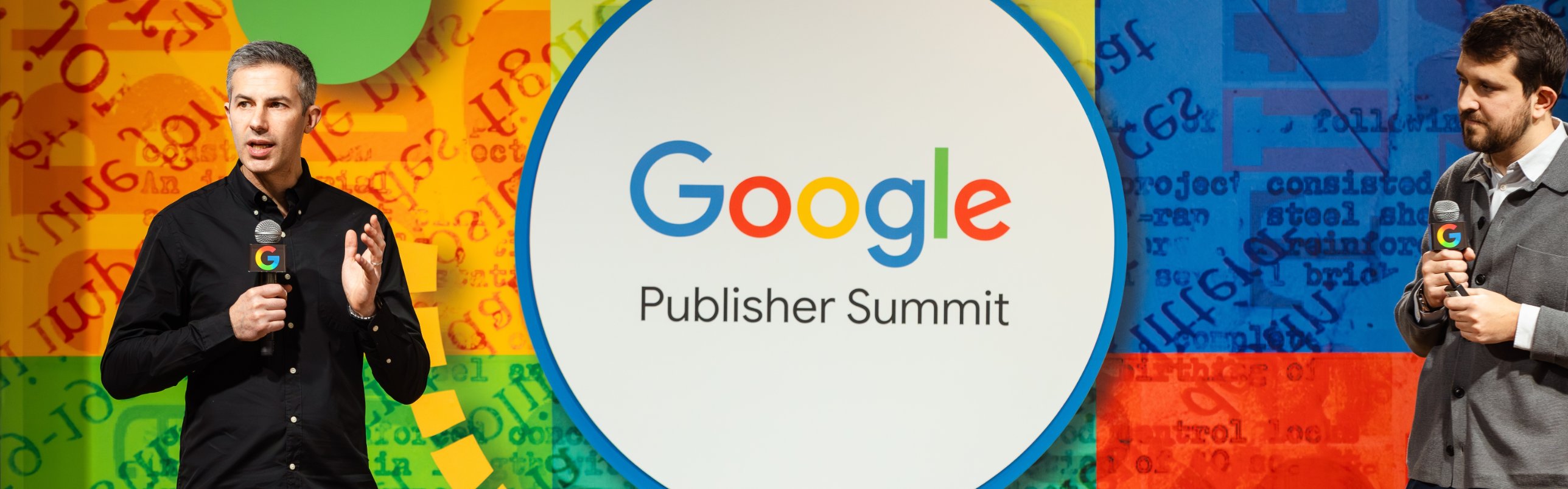 Two speakers on stage at the Google Publisher Summit